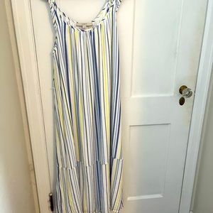 Loft sundress. Worn once. White with blue and yellow stripes. Fully lined.